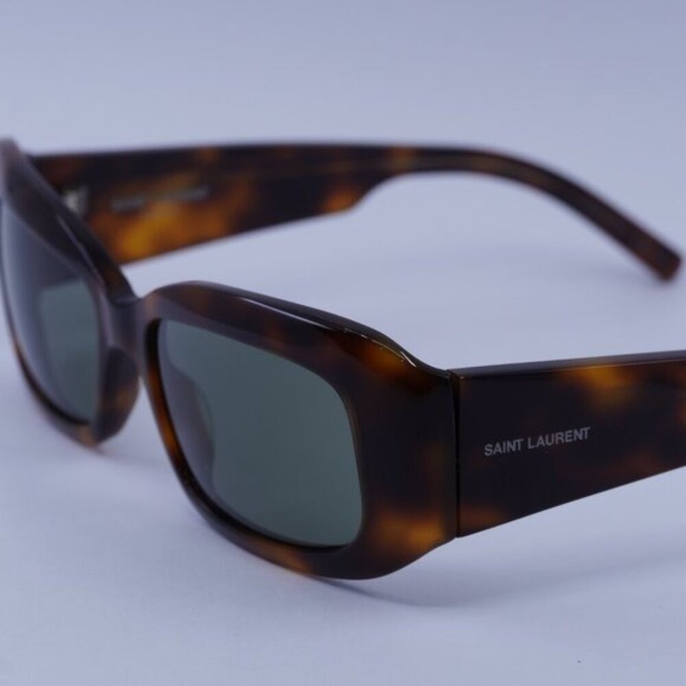 Saint Laurent SL418 002 Sunglasses Havana Rectangle Frame, Green Lenses - Picture 8 of 11